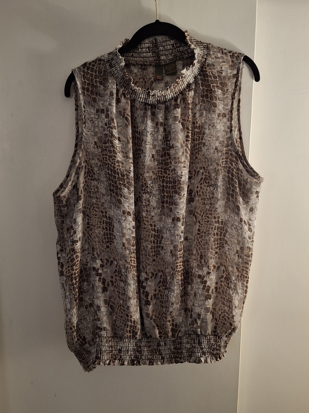 Sere Nade Women's Sleeveless Smocked Neck Animal-Print Sheer Top in Brown